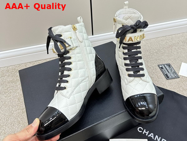 Chanel Combat Boots Lambskin and Patent Calfskin White and Black Ref G45005 Replica