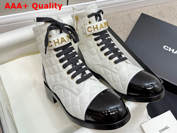 Chanel Combat Boots Lambskin and Patent Calfskin White and Black Ref G45005 Replica