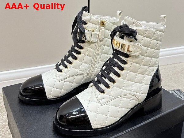 Chanel Combat Boots Lambskin and Patent Calfskin White and Black Ref G45005 Replica