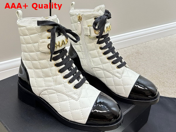 Chanel Combat Boots Lambskin and Patent Calfskin White and Black Ref G45005 Replica