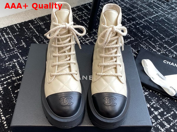 Chanel Combat Boots in Beige and Black Calfskin Replica