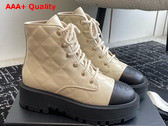 Chanel Combat Boots in Beige and Black Calfskin Replica