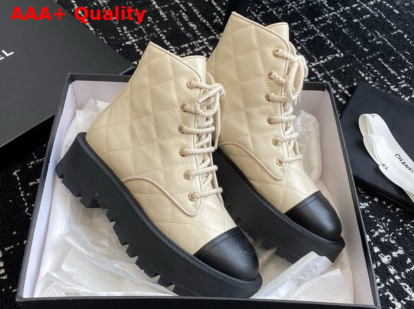 Chanel Combat Boots in Beige and Black Calfskin Replica