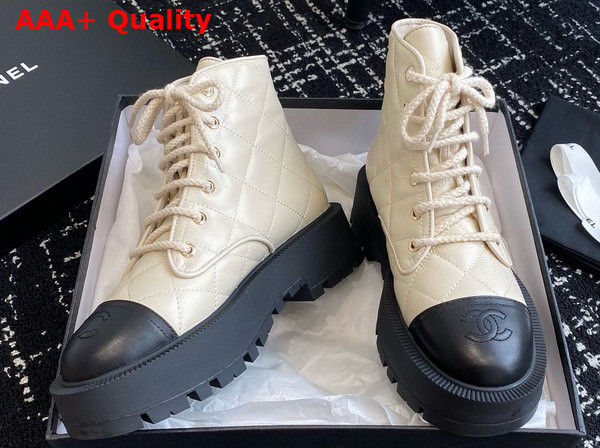 Chanel Combat Boots in Beige and Black Calfskin Replica