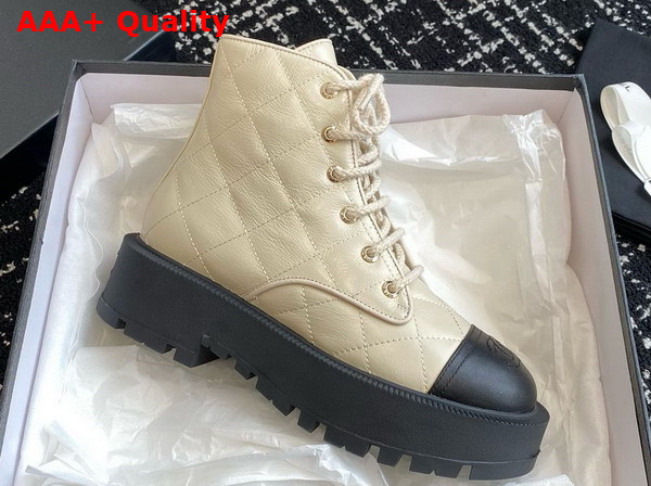 Chanel Combat Boots in Beige and Black Calfskin Replica