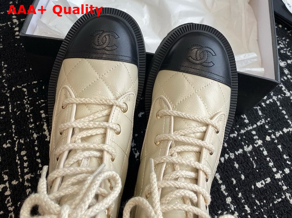 Chanel Combat Boots in Beige and Black Calfskin Replica