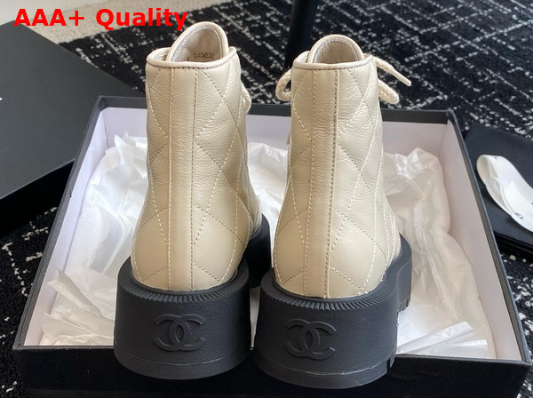 Chanel Combat Boots in Beige and Black Calfskin Replica