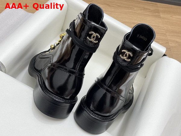 Chanel Combat Boots in Black Calfskin Grosgrain Imitation Pearls Strass Metal G45856 Replica