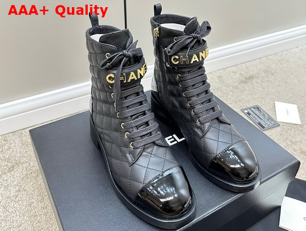 Chanel Combat Boots in Black Lambskin and Patent Calfskin Ref G45005 Replica