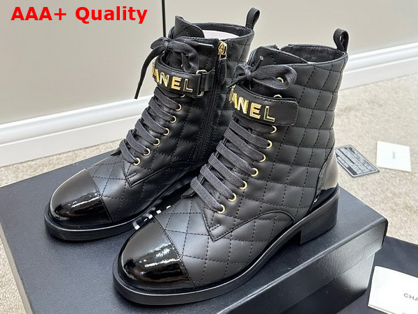 Chanel Combat Boots in Black Lambskin and Patent Calfskin Ref G45005 Replica