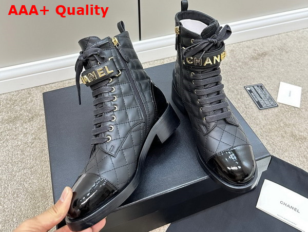 Chanel Combat Boots in Black Lambskin and Patent Calfskin Ref G45005 Replica