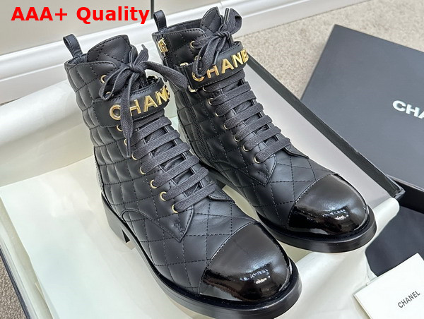 Chanel Combat Boots in Black Lambskin and Patent Calfskin Ref G45005 Replica