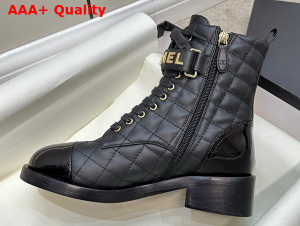 Chanel Combat Boots in Black Lambskin and Patent Calfskin Ref G45005 Replica