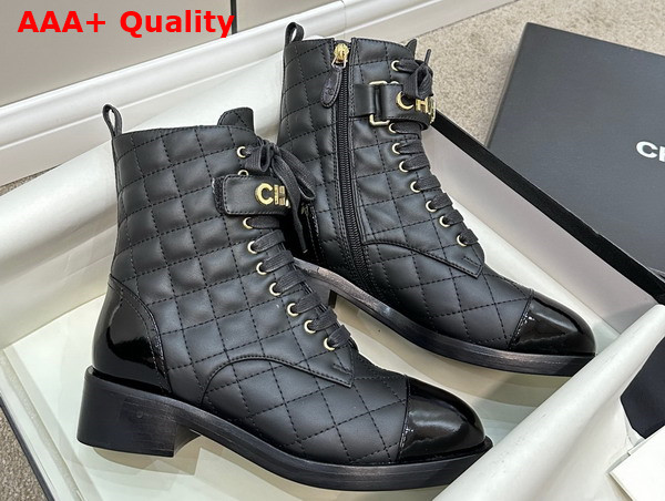 Chanel Combat Boots in Black Lambskin and Patent Calfskin Ref G45005 Replica