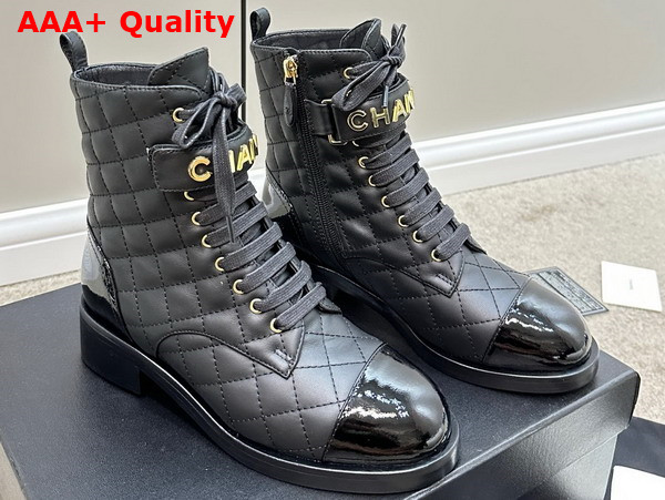 Chanel Combat Boots in Black Lambskin and Patent Calfskin Ref G45005 Replica