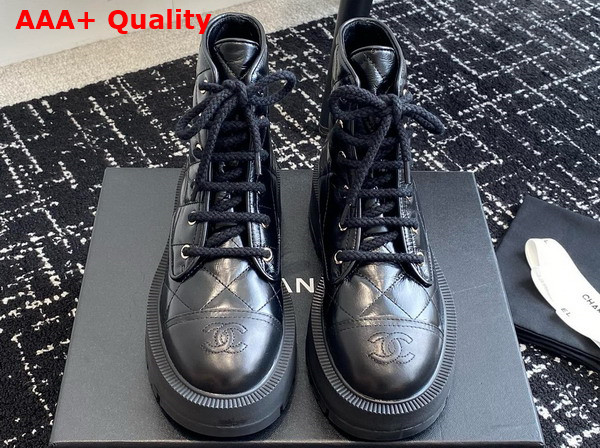 Chanel Combat Boots in Black Quilted Calfskin Replica