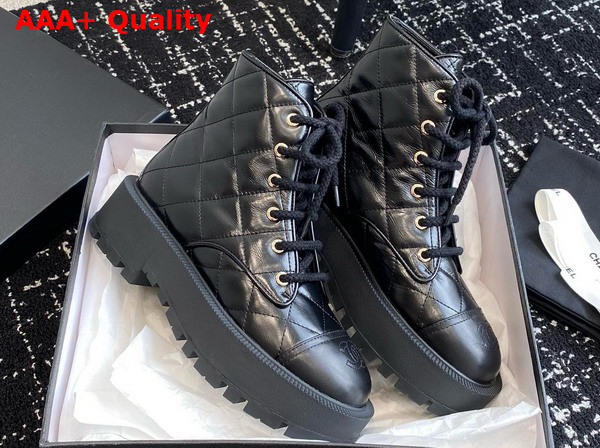 Chanel Combat Boots in Black Quilted Calfskin Replica