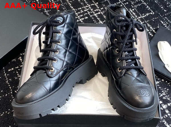 Chanel Combat Boots in Black Quilted Calfskin Replica