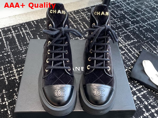 Chanel Combat Boots in Black Velvet Replica