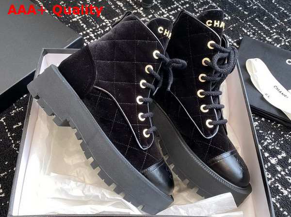 Chanel Combat Boots in Black Velvet Replica