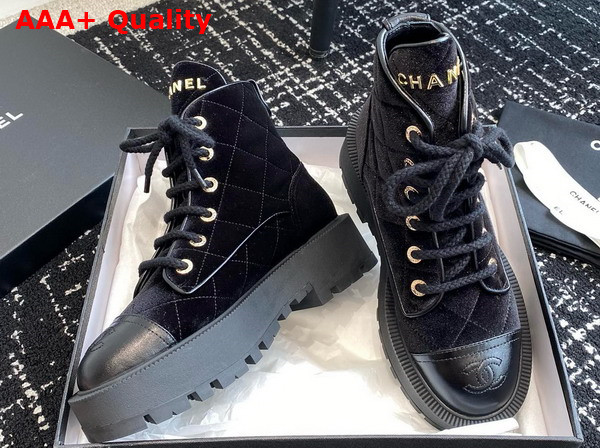 Chanel Combat Boots in Black Velvet Replica