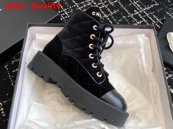 Chanel Combat Boots in Black Velvet Replica