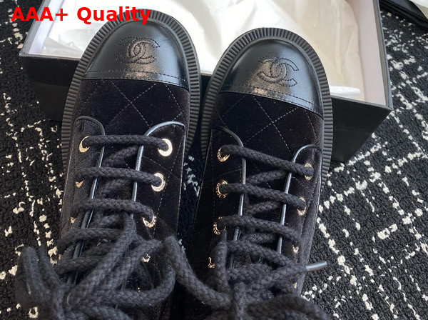 Chanel Combat Boots in Black Velvet Replica