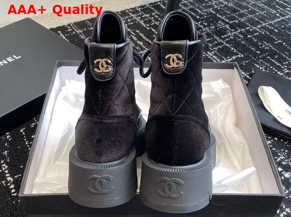 Chanel Combat Boots in Black Velvet Replica