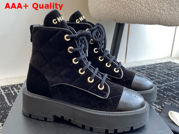 Chanel Combat Boots in Black Velvet Replica