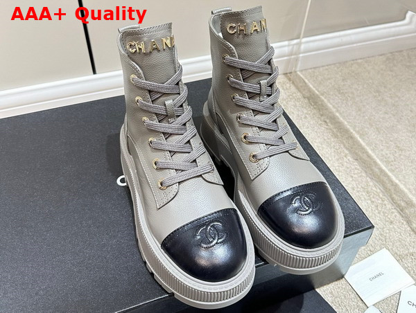 Chanel Combat Boots in Grey and Black Calfskin Replica