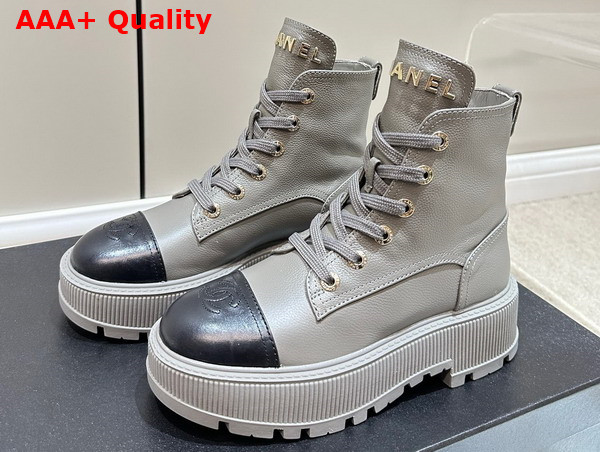 Chanel Combat Boots in Grey and Black Calfskin Replica