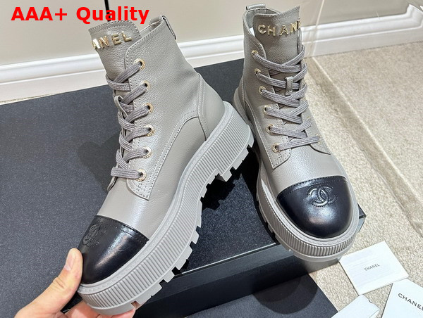 Chanel Combat Boots in Grey and Black Calfskin Replica