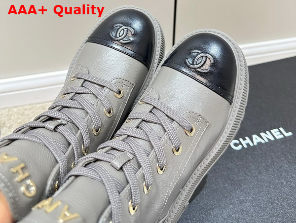 Chanel Combat Boots in Grey and Black Calfskin Replica