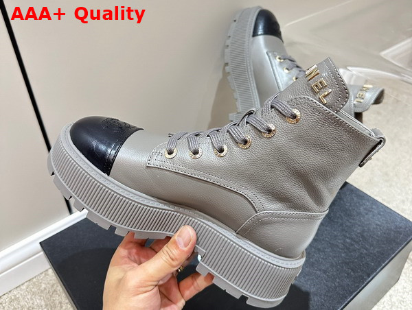 Chanel Combat Boots in Grey and Black Calfskin Replica