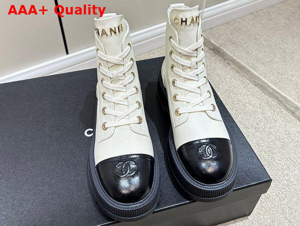 Chanel Combat Boots in White and Black Calfskin Replica