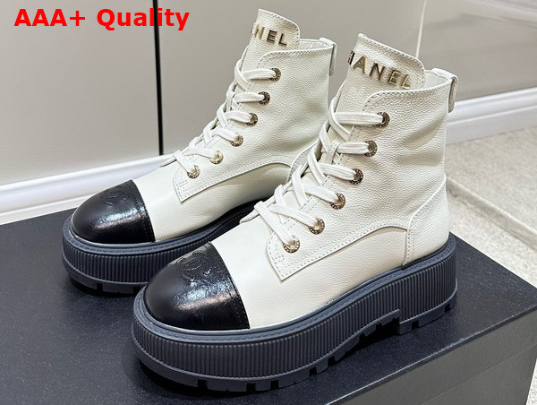 Chanel Combat Boots in White and Black Calfskin Replica