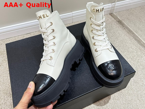 Chanel Combat Boots in White and Black Calfskin Replica