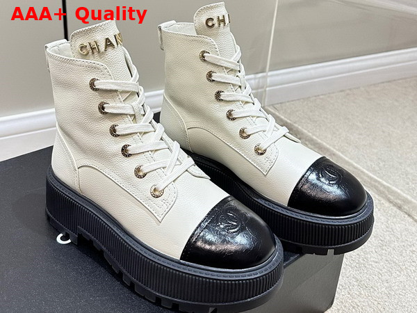 Chanel Combat Boots in White and Black Calfskin Replica