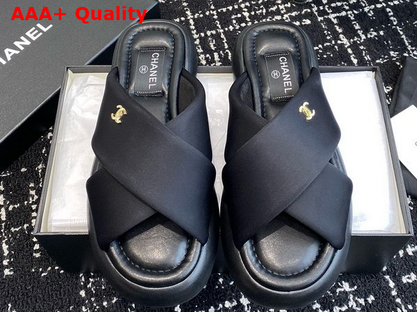 Chanel Cross Mules in Black Satin Replica