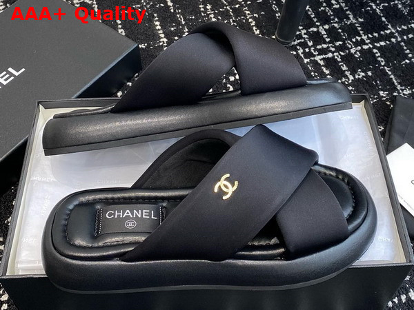 Chanel Cross Mules in Black Satin Replica