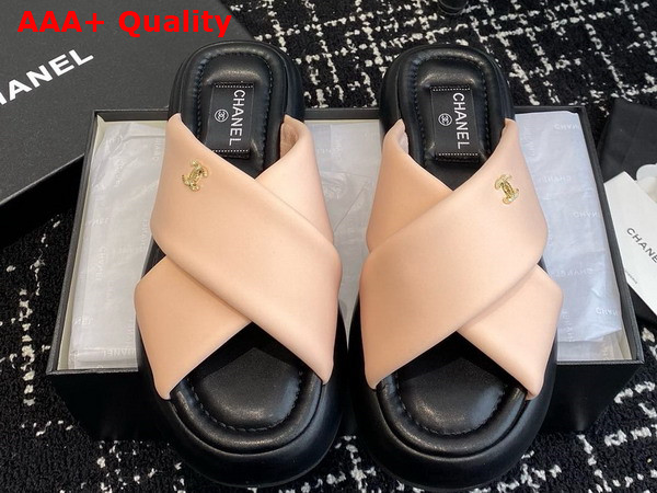 Chanel Cross Mules in Pink Satin Replica