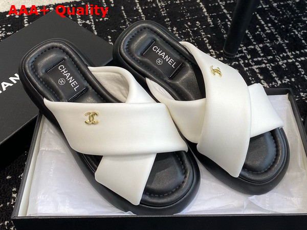 Chanel Cross Mules in White Satin Replica