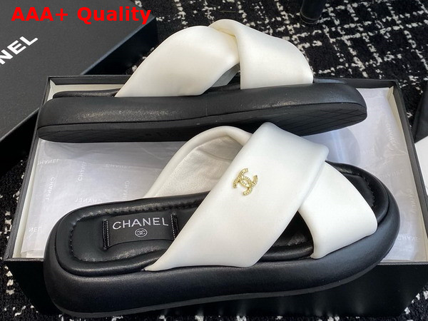 Chanel Cross Mules in White Satin Replica