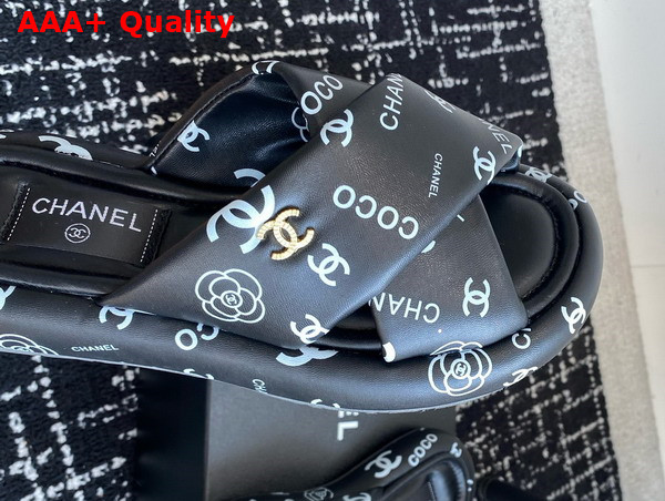 Chanel Cross Puffy Slide in Black Printed Lambskin Replica