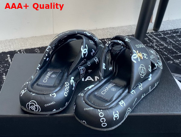 Chanel Cross Puffy Slide in Black Printed Lambskin Replica