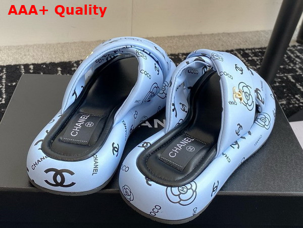 Chanel Cross Puffy Slide in Light Blue Printed Lambskin Replica