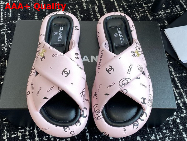 Chanel Cross Puffy Slide in Pink Printed Lambskin Replica