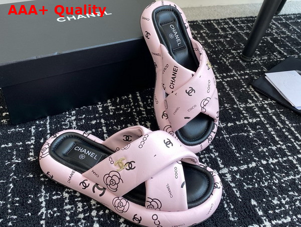 Chanel Cross Puffy Slide in Pink Printed Lambskin Replica