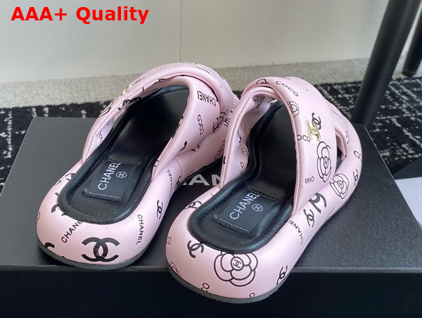 Chanel Cross Puffy Slide in Pink Printed Lambskin Replica