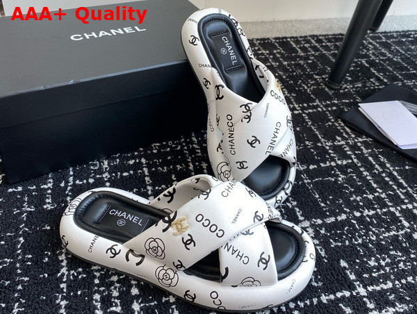 Chanel Cross Puffy Slide in White Printed Lambskin Replica